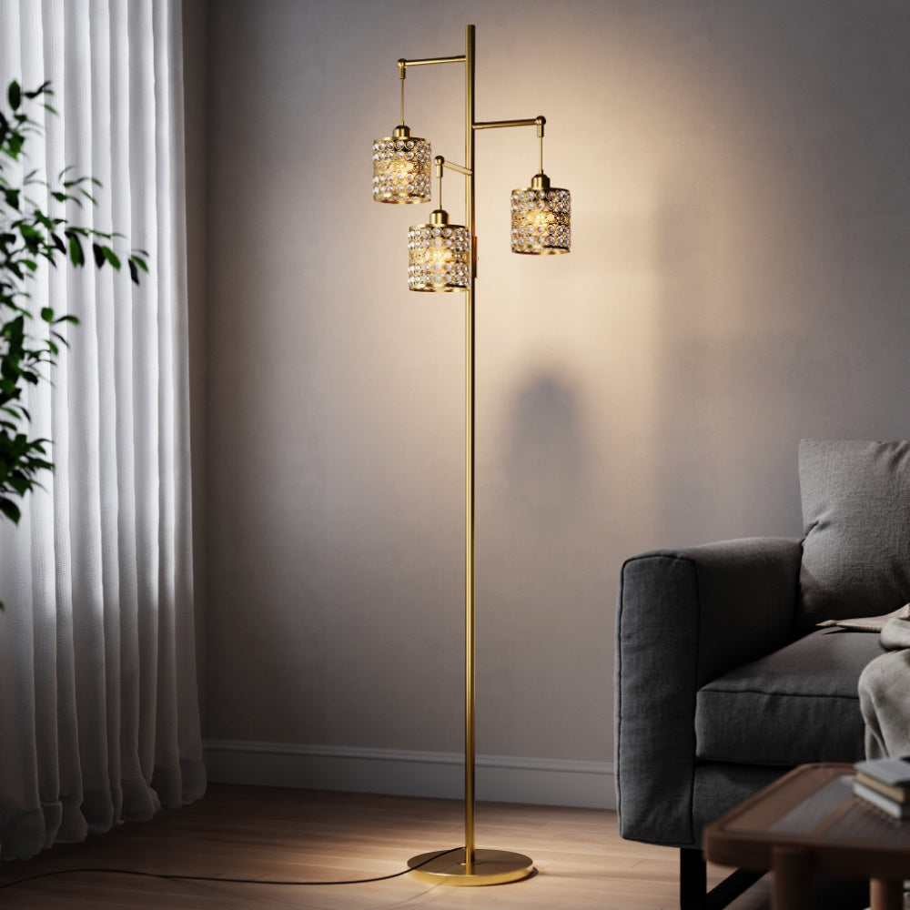 Modern Dimmable Standing Lamp with Glass Drum Lampshade