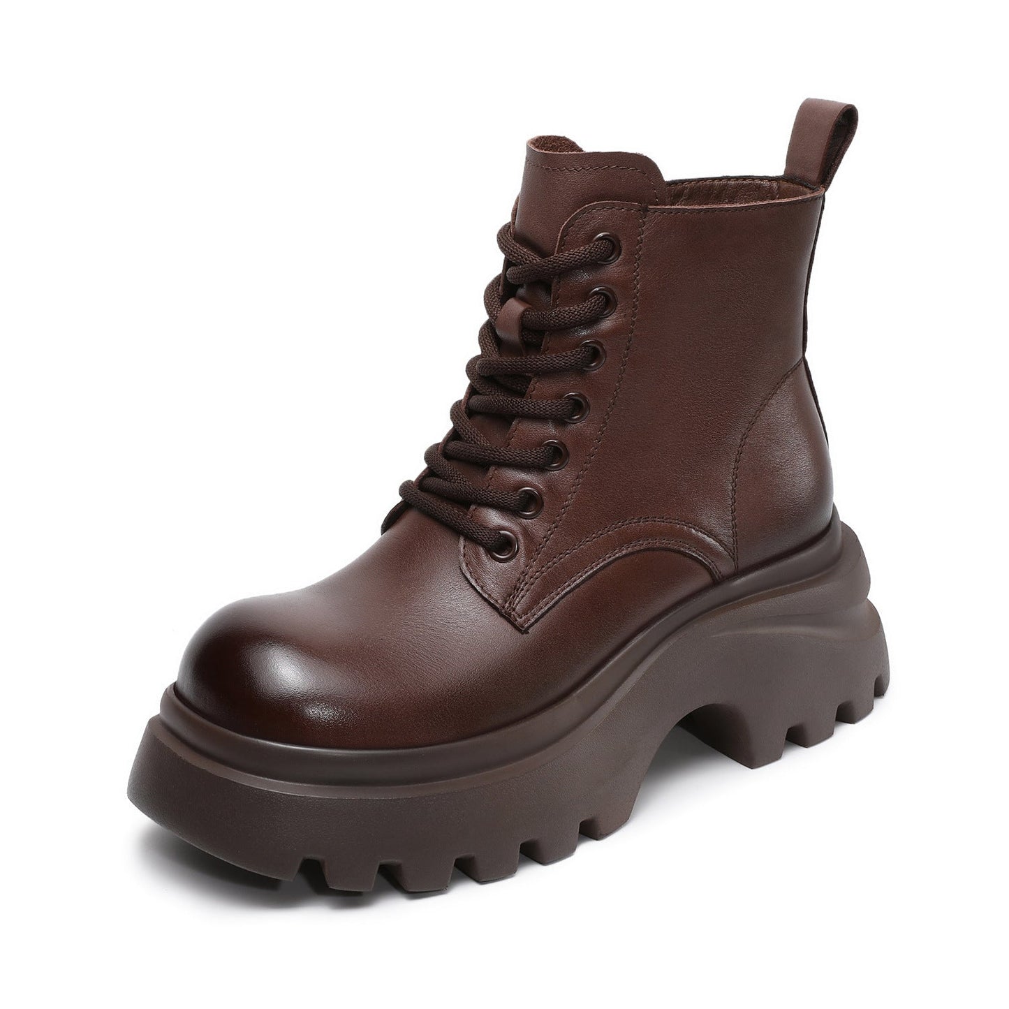 Women's Retro Plain Leather Chunky Platform Boots-RAIIFY