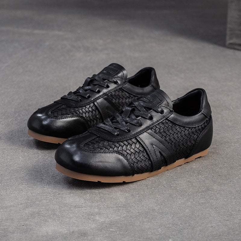 Women's Vintage Leather Woven Casual Shoes-RAIIFY