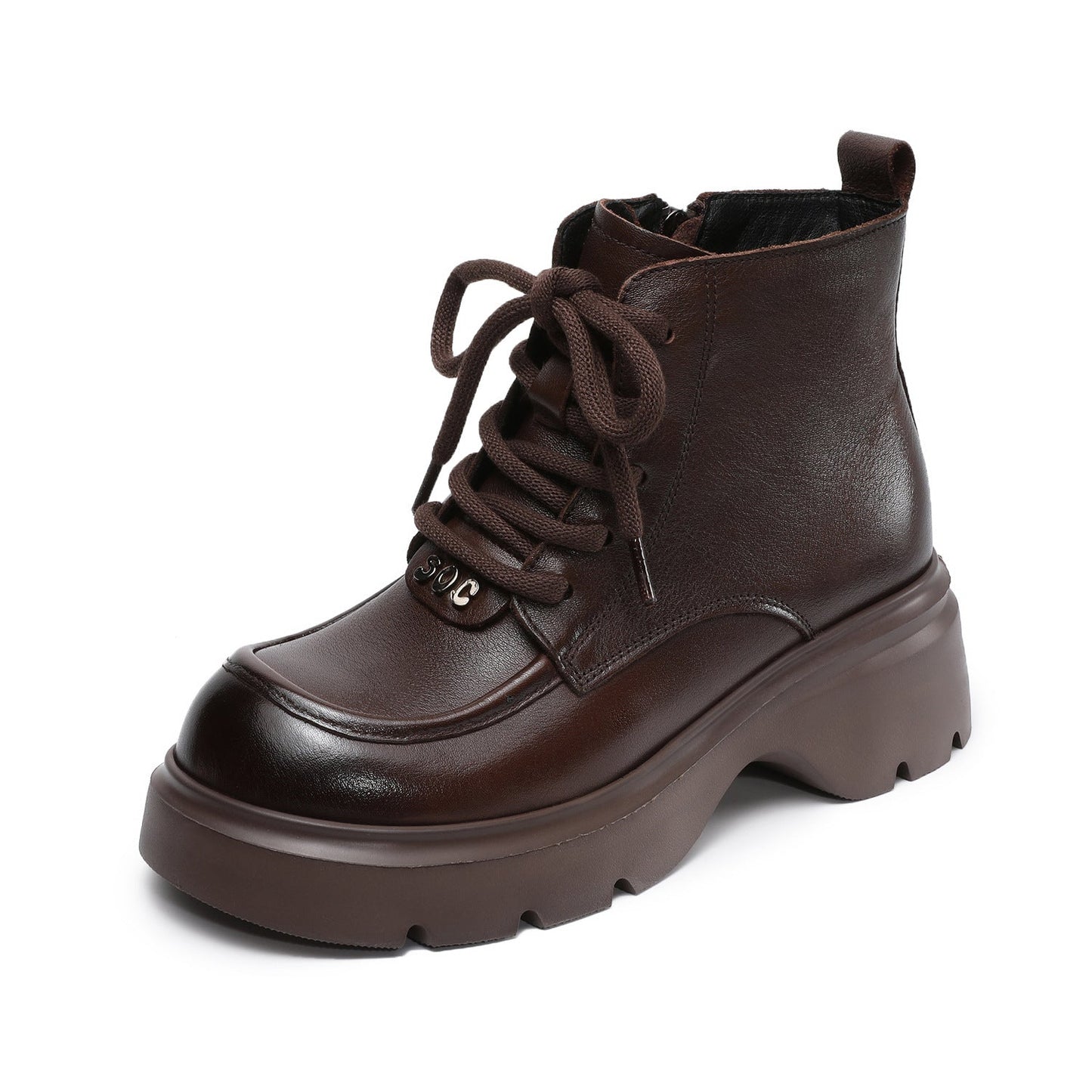 Women's Retro Plain Leather Comfort Platform Ankle Boots-RAIIFY