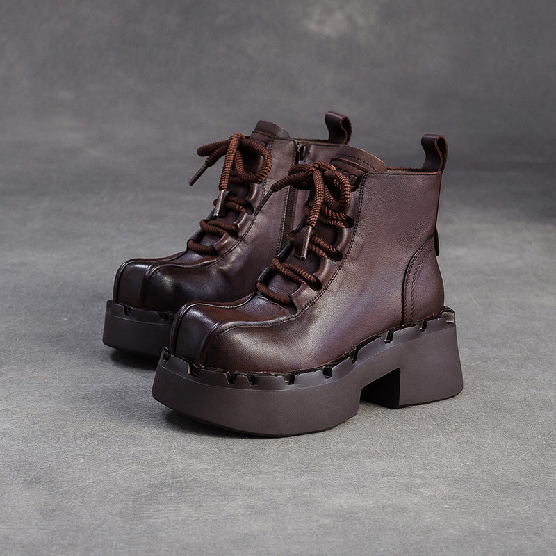 Women's Retro Leather Chunky Heel Boots-RAIIFY