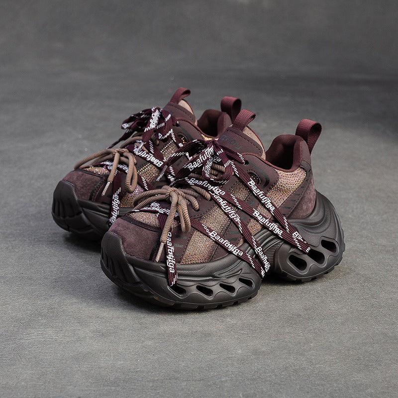 Women's Stylish Rhinestone Chunky Platform Dad Sneakers