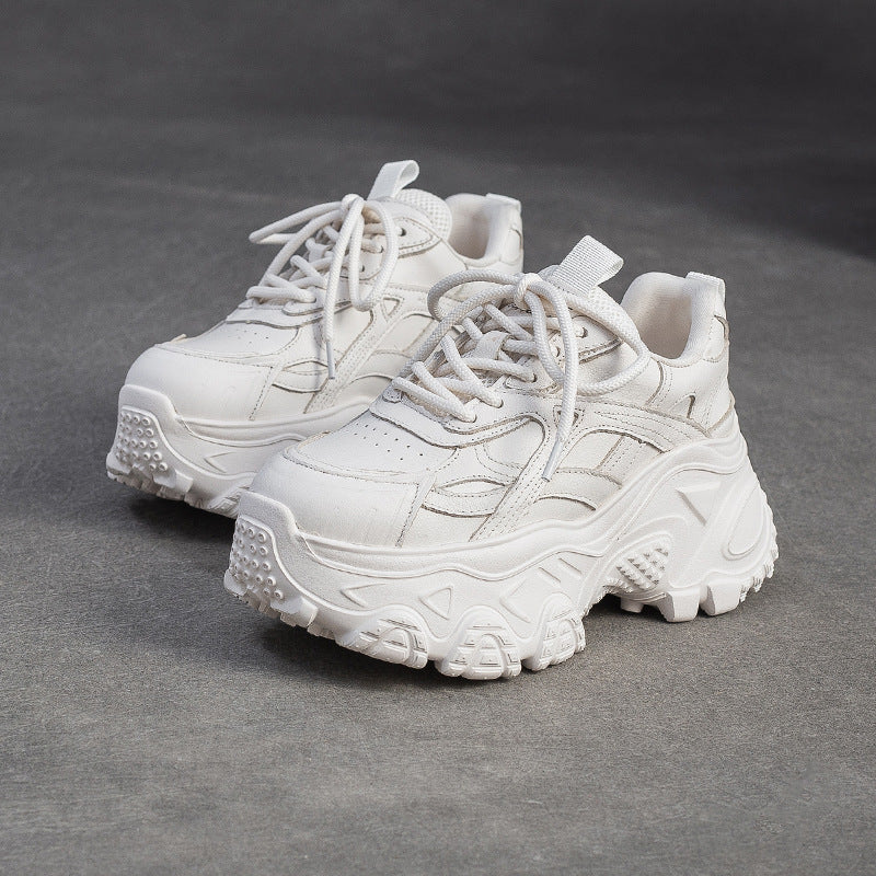 Women's Plain Leather Chunky Platform Sneakers-RAIIFY