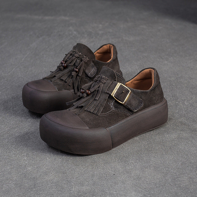 Women's Vintage Fringed Flat Platform Slip-on Shoes-RAIIFY