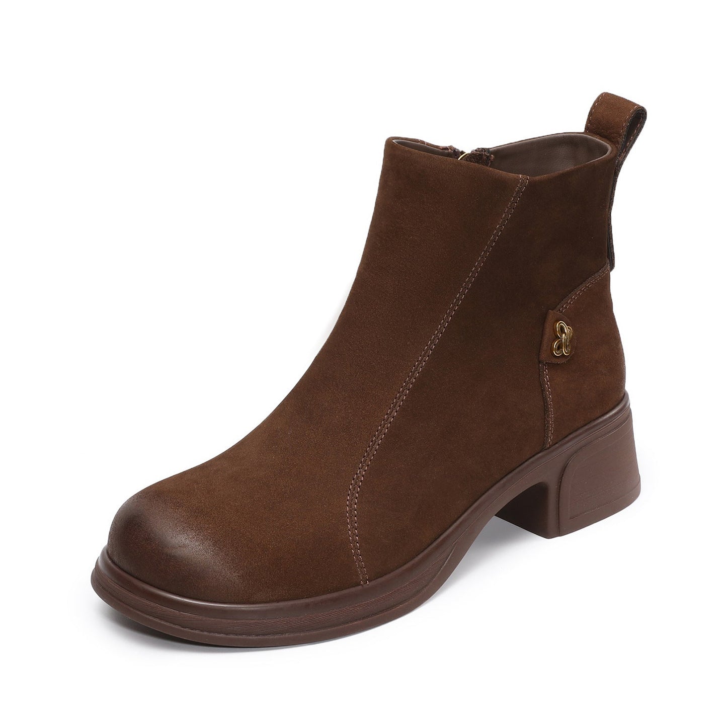 Women's Vintage Leather Chunky Heel Ankle Boots-RAIIFY