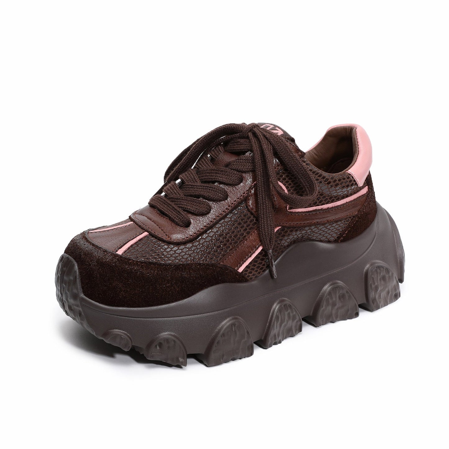 Women's Retro Leather Casual Chunky Platform Sneakers-RAIIFY