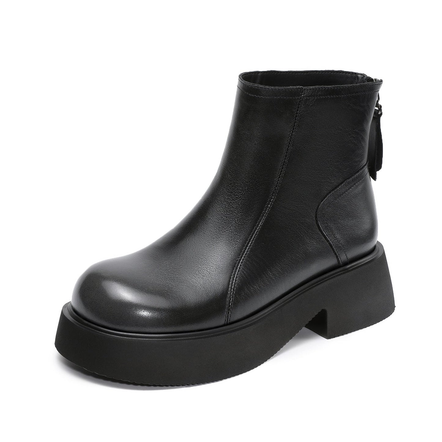 Women's Retro Plain Leather Ankle Platform Boots-RAIIFY