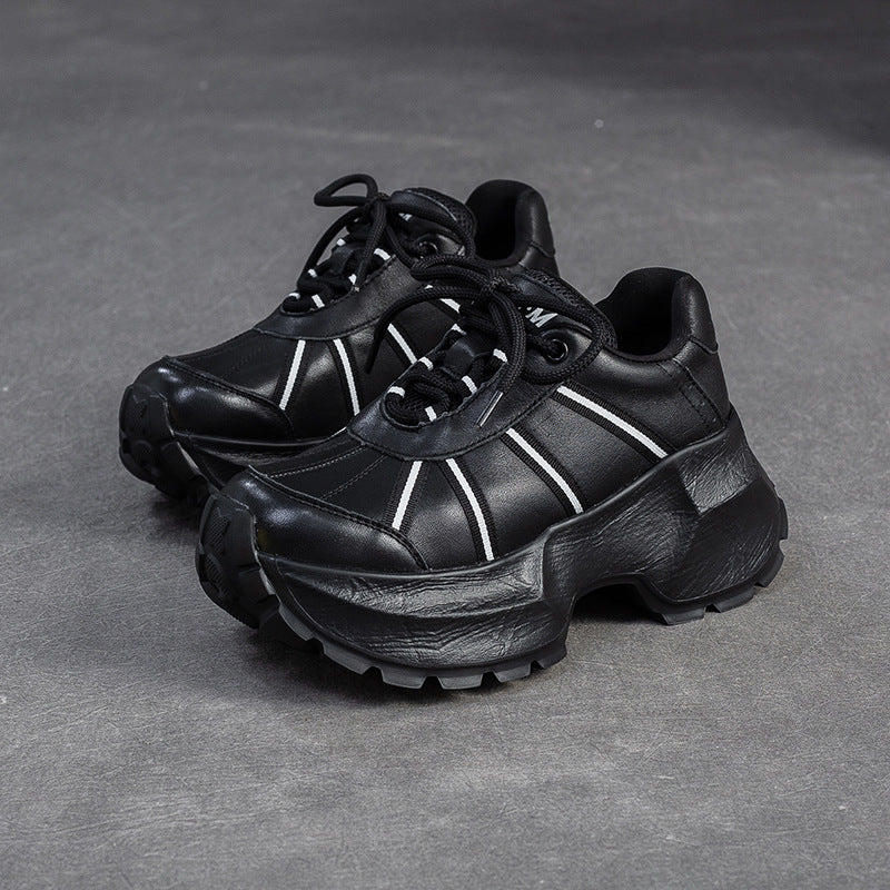 Women's Minimalist Fashion Leather Chunky Platform Sneakers-RAIIFY