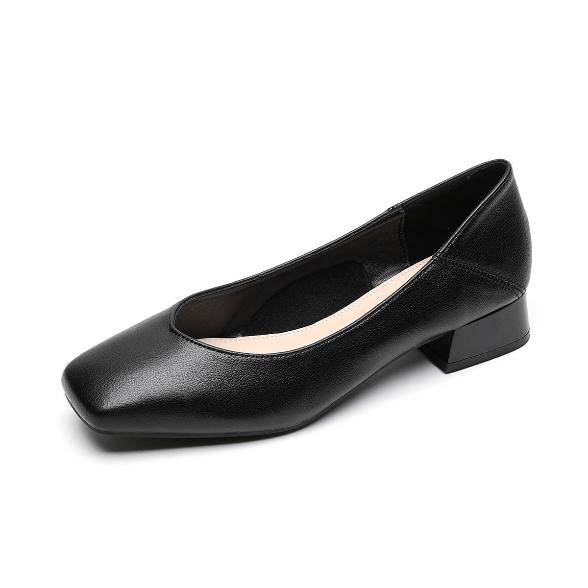 Women's Minimalist Plain Leather Chunky Heel Pumps-RAIIFY