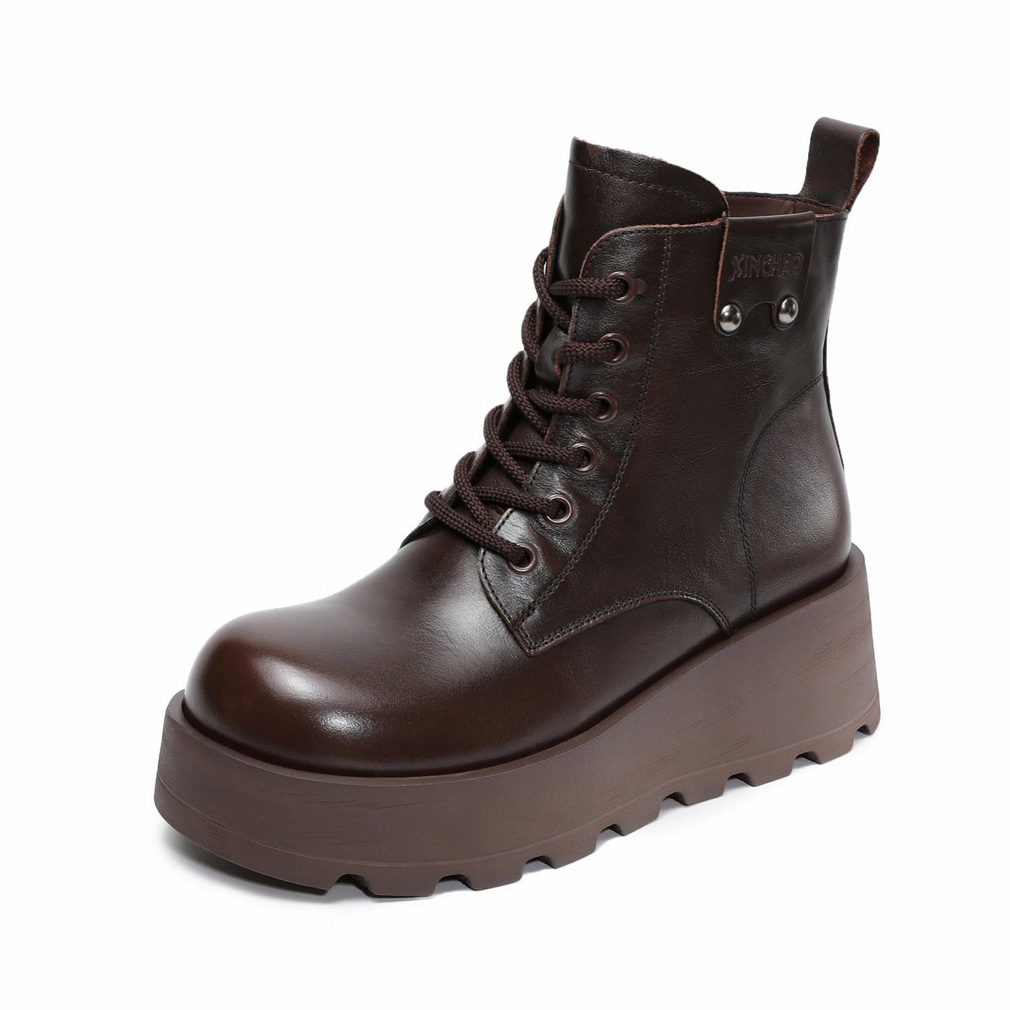 Women's Vintage Plain Leather Platform Boots-RAIIFY