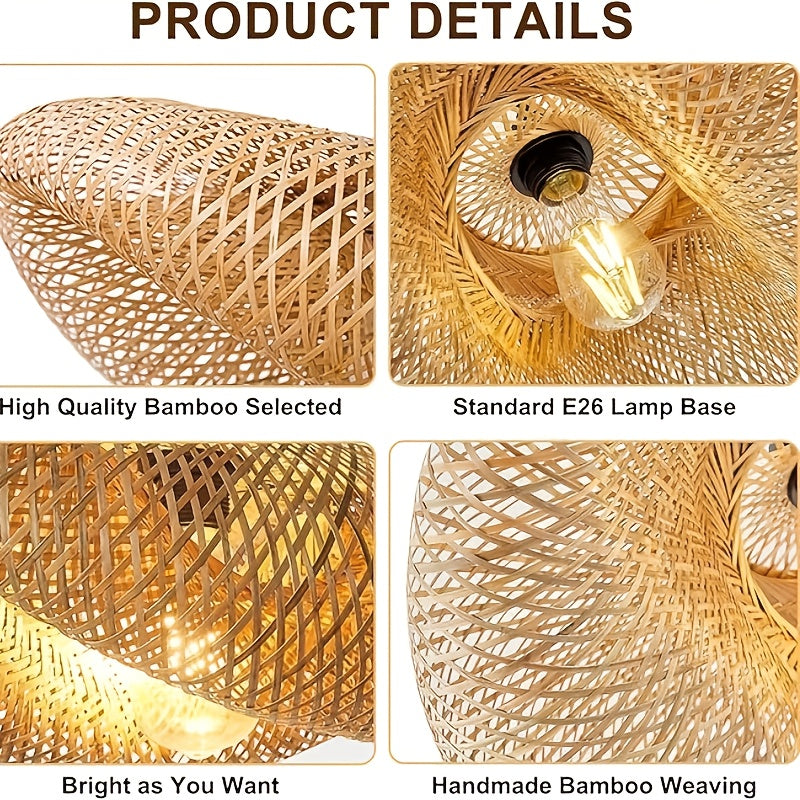 Hand-Woven Bamboo Pendant Light for Modern Farmhouse Style