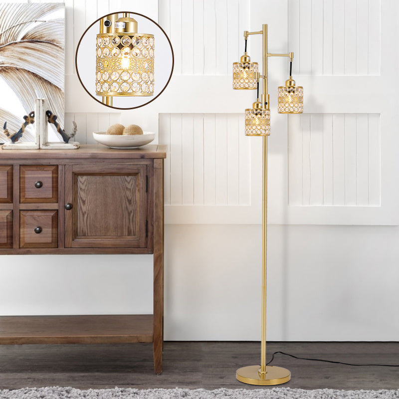 Modern Dimmable Standing Lamp with Glass Drum Lampshade