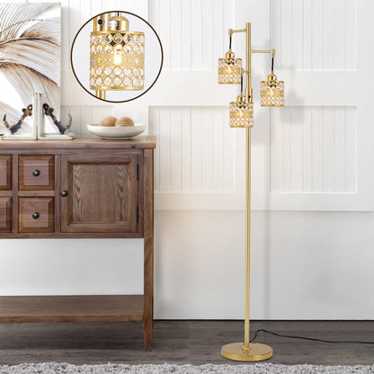 Modern Dimmable Standing Lamp with Glass Drum Lampshade