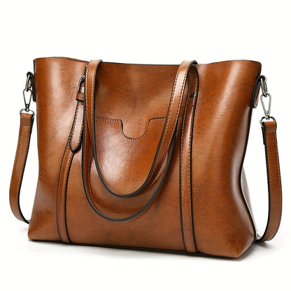 Retro Solid Color Tote: Luxury Commuter Handbag with Large Capacity