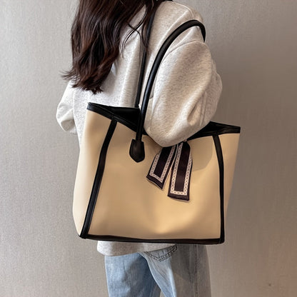 Chic Large Capacity Women's Tote Bag with Scarf Accent