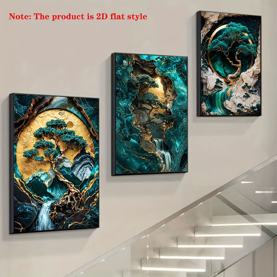Elegant Jade Green Marble Canvas Art Set for Modern Decor