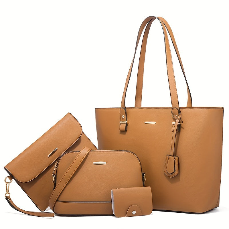 Chic 4-Piece Solid Color Tote Bag Set with Clutch