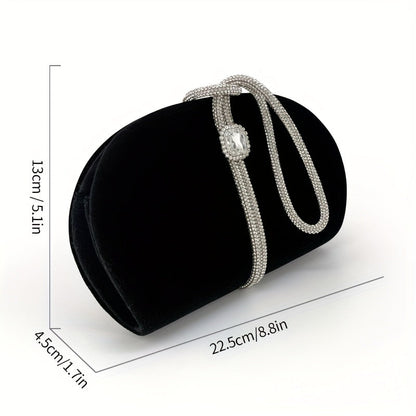 Elegant Black Corduroy Clutch with Sparkling Necklace Strap