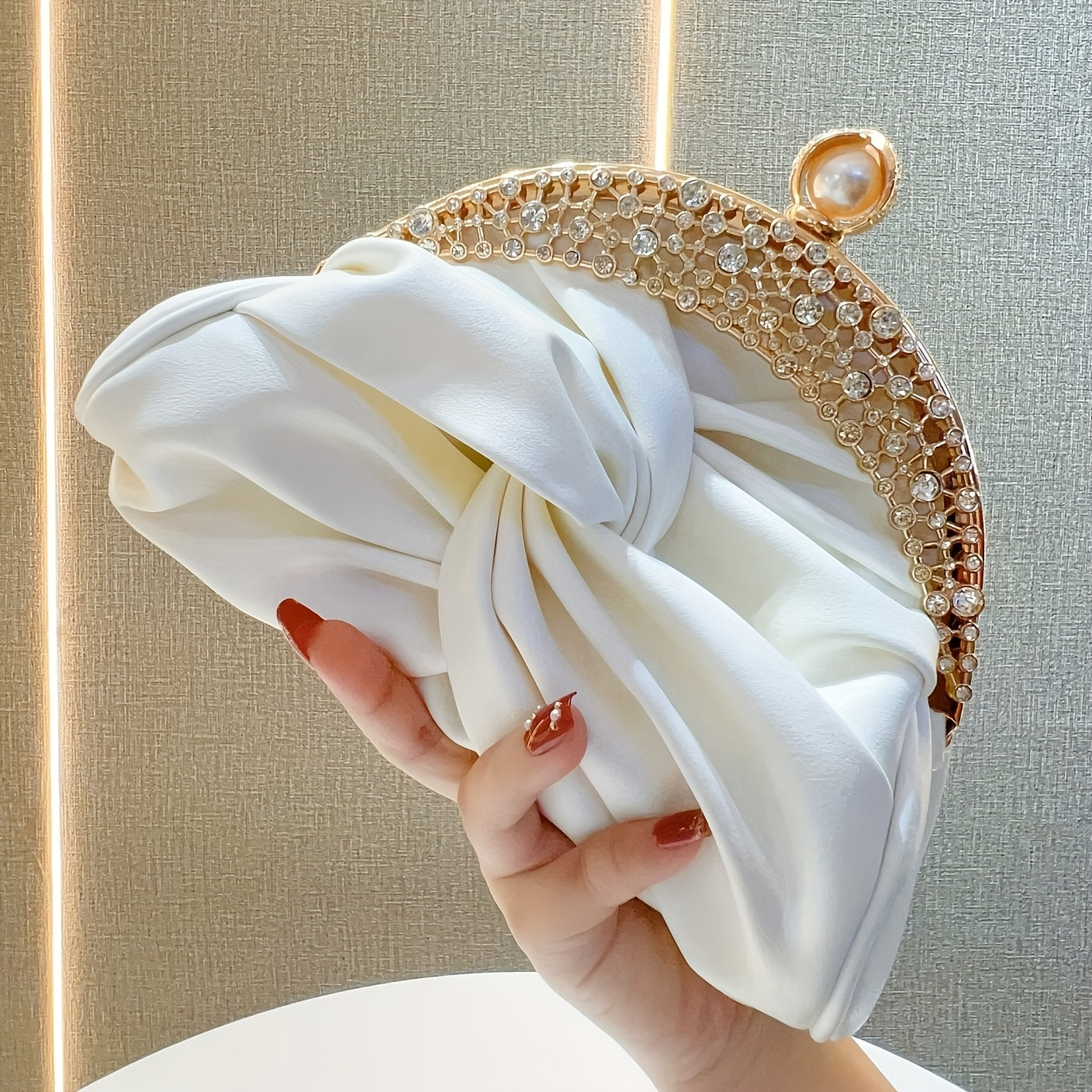 Elegant Mini Clutch with Rhinestone Crown and Removable Strap