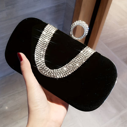 Glossy Red Sparkling Clutch Handbag with Detachable Chain Strap