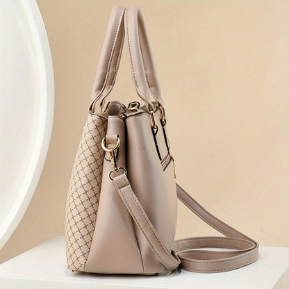 Fashionable plaid handbag with large capacity and zip closure