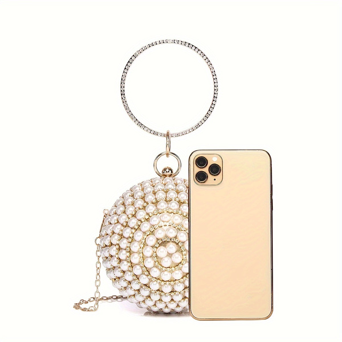 Elegant Faux Pearl Evening Bag with Rhinestone Accents