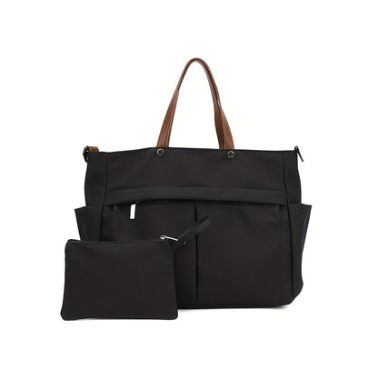 Chic Women's Nylon Tote Bag with Zip Closure and Pockets