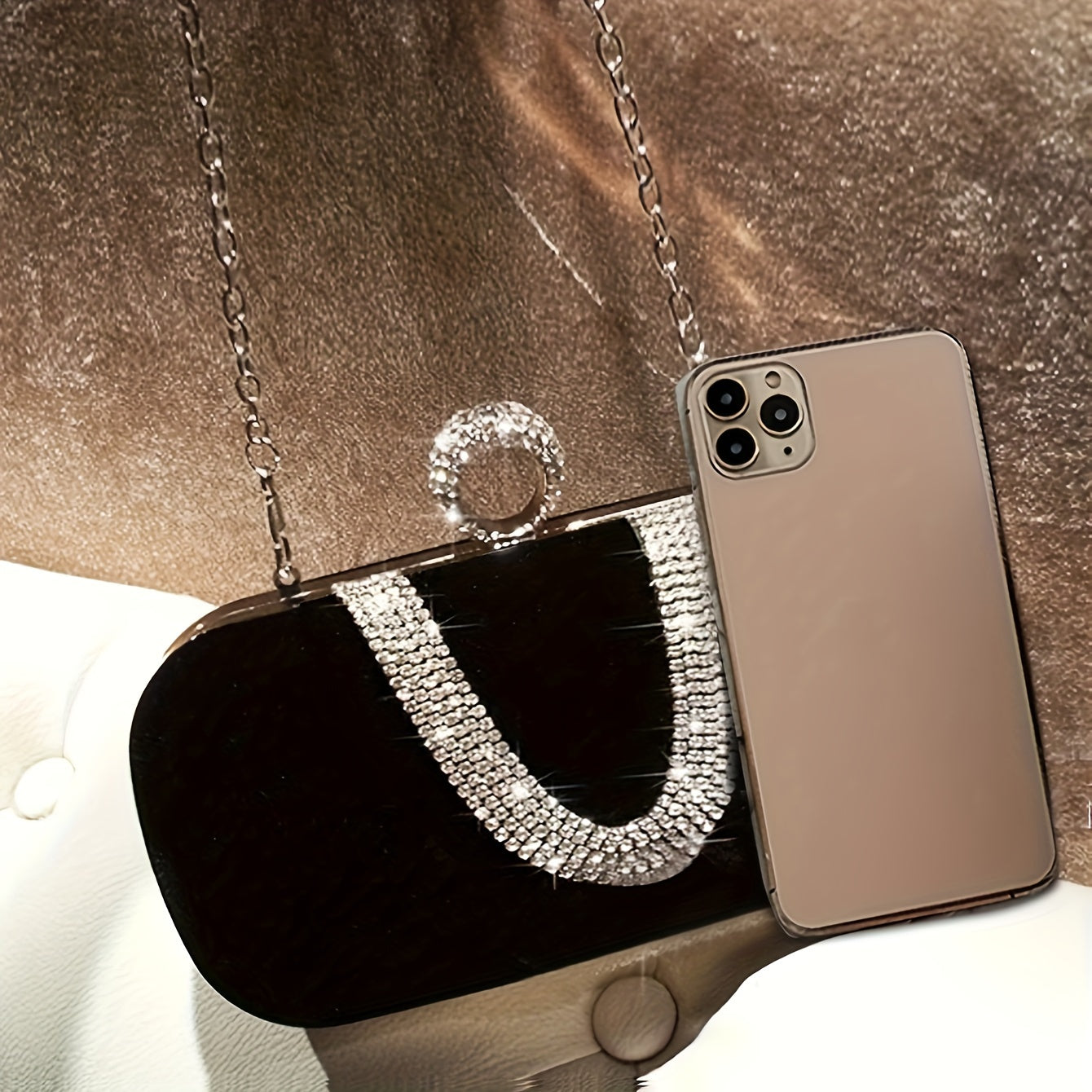 Glossy Red Sparkling Clutch Handbag with Detachable Chain Strap