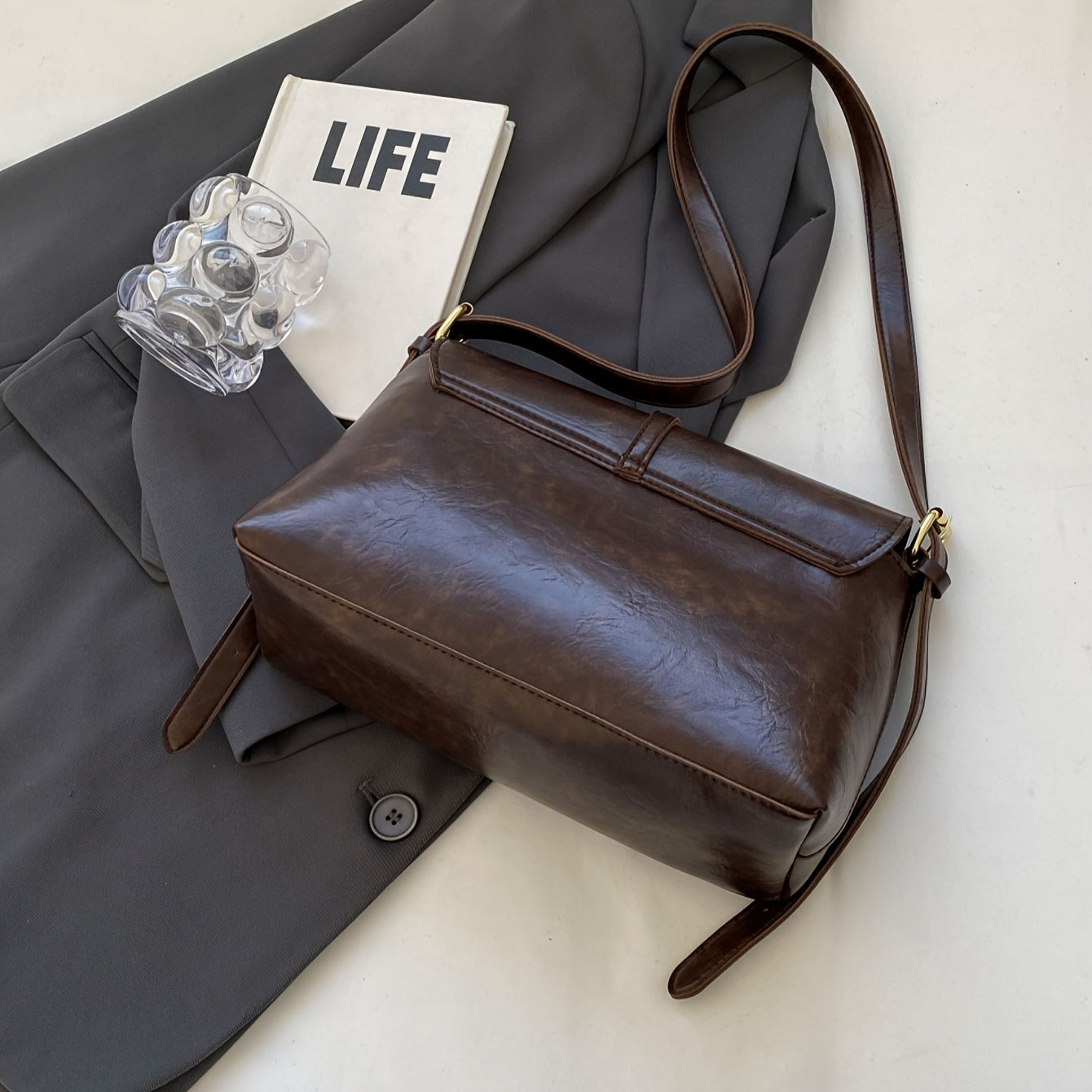 Coffee Brown Women's Casual Handbag with Magnetic Closure