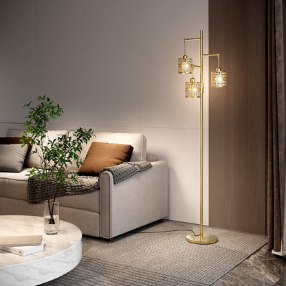 Modern Dimmable Standing Lamp with Glass Drum Lampshade