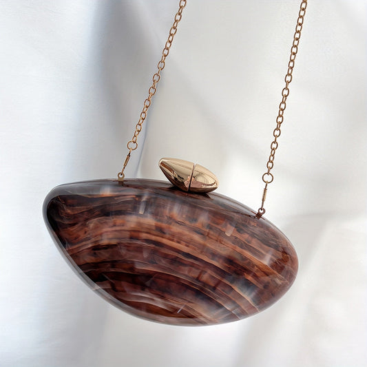 Minimalist Coffee Brown Acrylic Evening Bag with Pearl Chain Strap