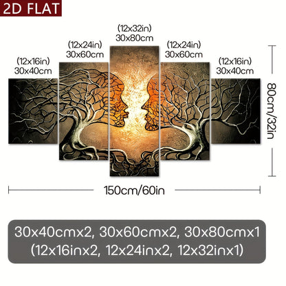 Tree of Life Canvas Art: 5 Panel Modern Wall Decor