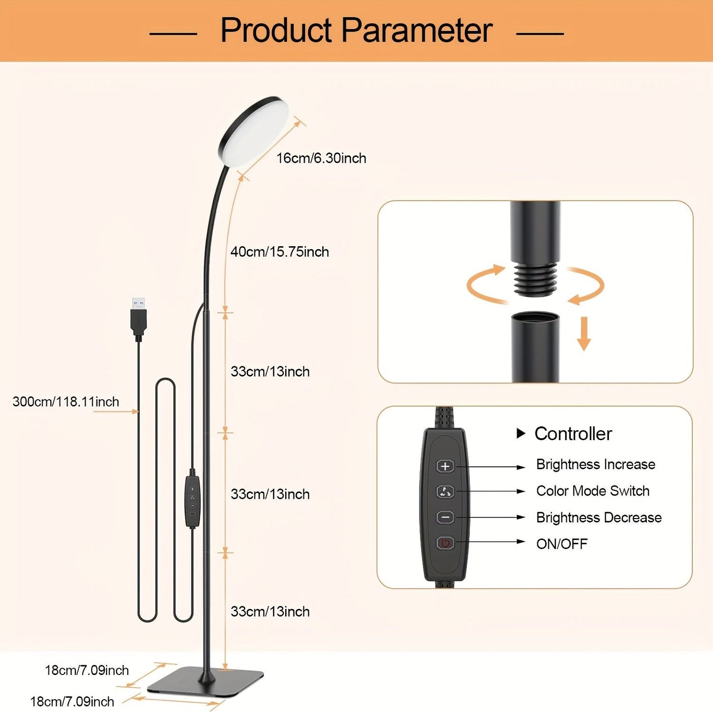 Versatile USB Powered Modern LED Floor Lamp with Adjustable Colors