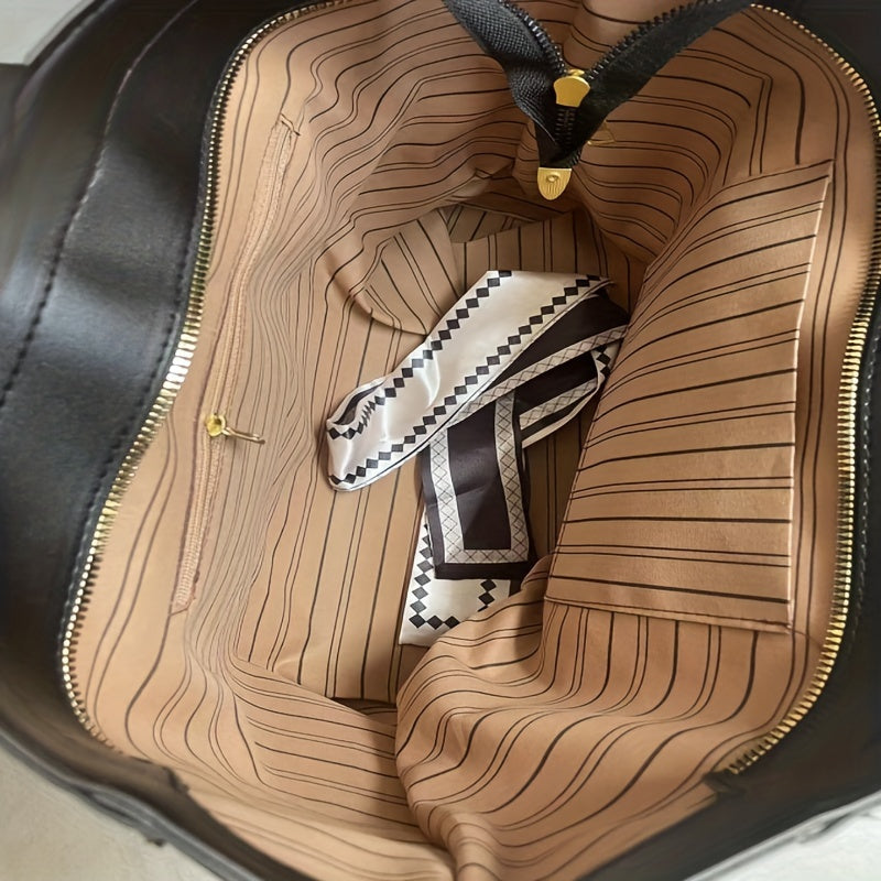 Chic Large Capacity Women's Tote Bag with Scarf Accent