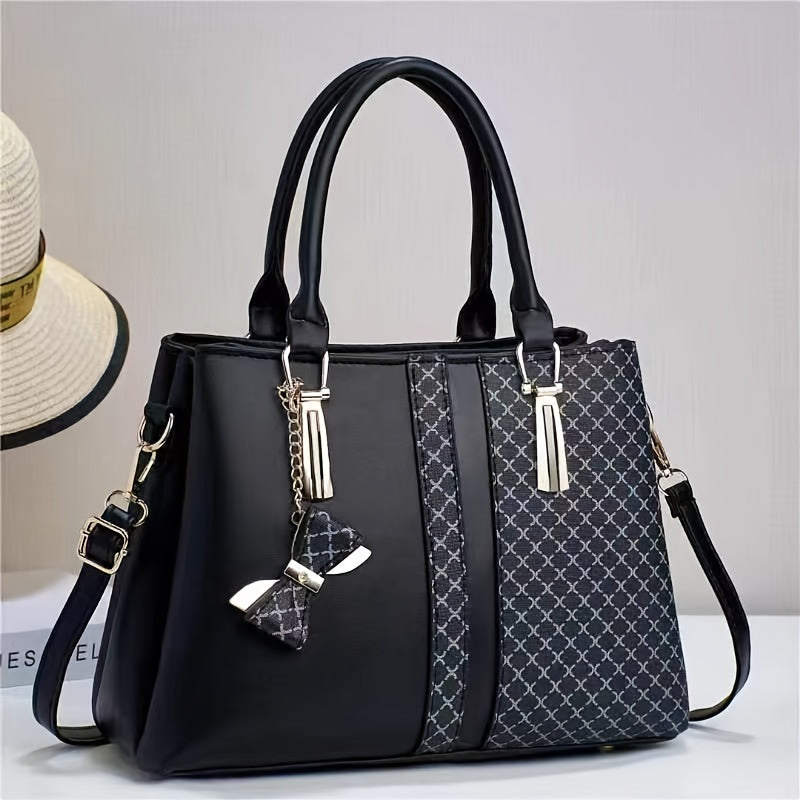 Fashionable plaid handbag with large capacity and zip closure
