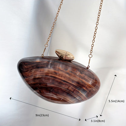 Minimalist Coffee Brown Acrylic Evening Bag with Pearl Chain Strap