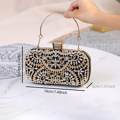 Hollow Rhinestone Flower Evening Bag: Luxury Wedding Party Clutch