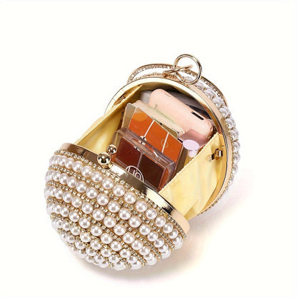 Elegant Faux Pearl Evening Bag with Rhinestone Accents