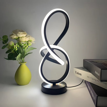 Stylish Black Creative Spiral USB Desk Lamp with 3 Colors