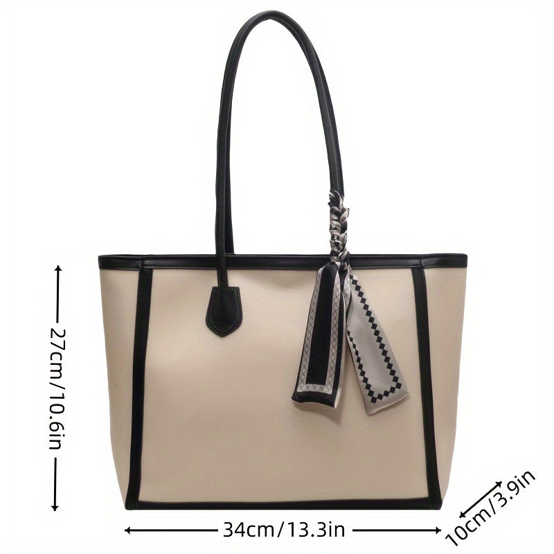 Chic Large Capacity Women's Tote Bag with Scarf Accent