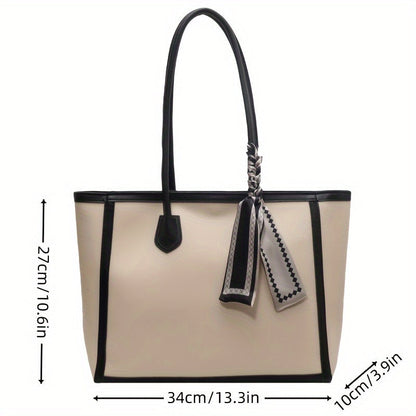 Chic Large Capacity Women's Tote Bag with Scarf Accent