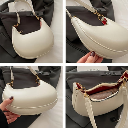 Luxurious women's crescent handbag with adjustable shoulder strap
