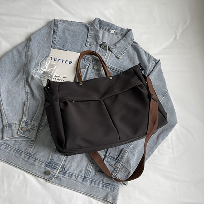 Chic Women's Nylon Tote Bag with Zip Closure and Pockets