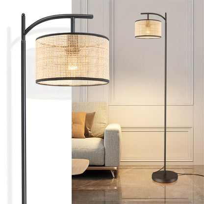 Boho Rattan Floor Lamp with Footswitch for Rustic Spaces