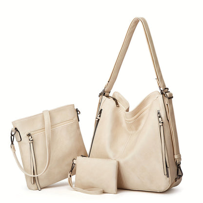 Chic 3-Piece Retro Tote Bag Set with Backpack and Purse