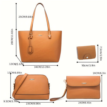 Chic 4-Piece Solid Color Tote Bag Set with Clutch
