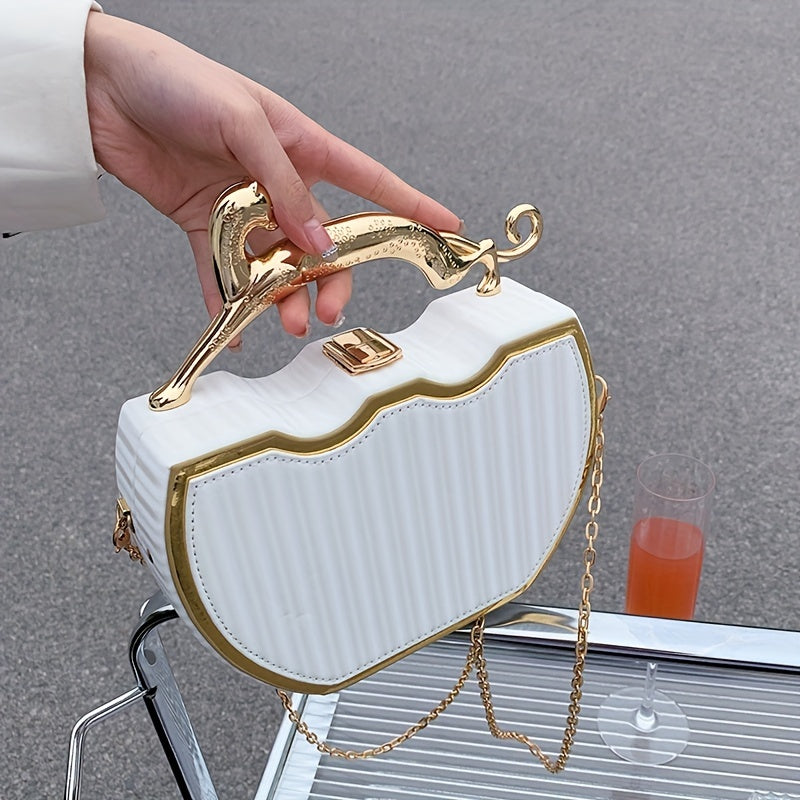Chic White Clip-On Bag with Gold Chain Strap for Daily Use
