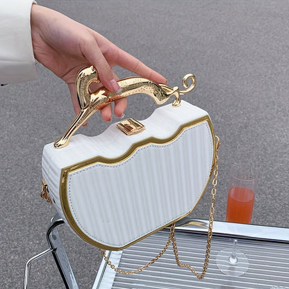 Chic White Clip-On Bag with Gold Chain Strap for Daily Use