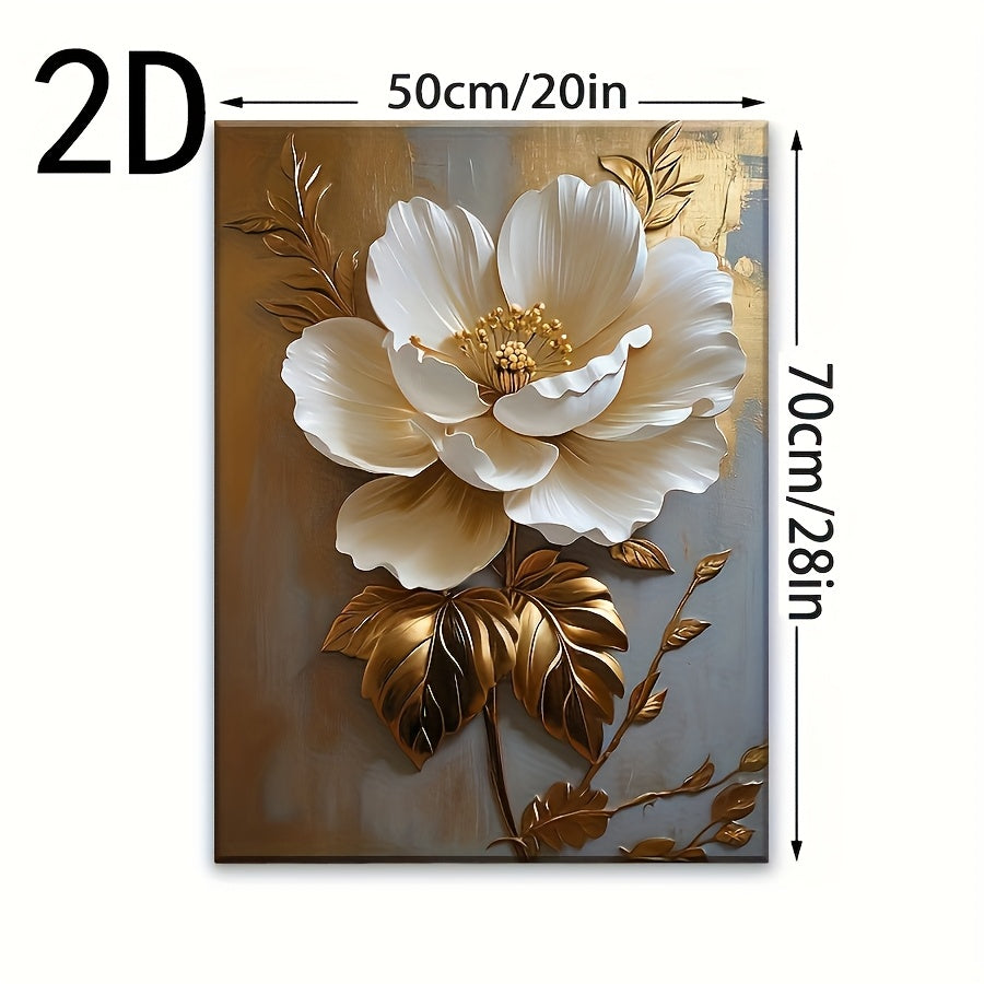 Elegant White Flower Oil Painting: Modern Abstract Wall Art