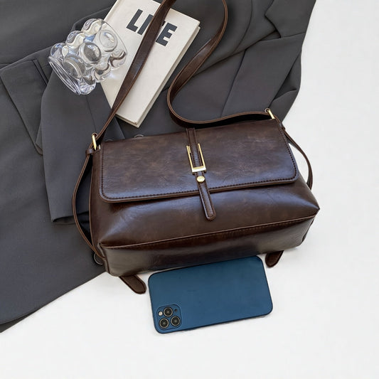 Coffee Brown Women's Casual Handbag with Magnetic Closure